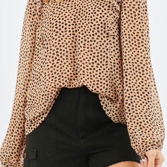 Very J Tops - NWOT Very J Nude Dalmatian Print Polka Dot Ruffle Sleeve Top Size 3X